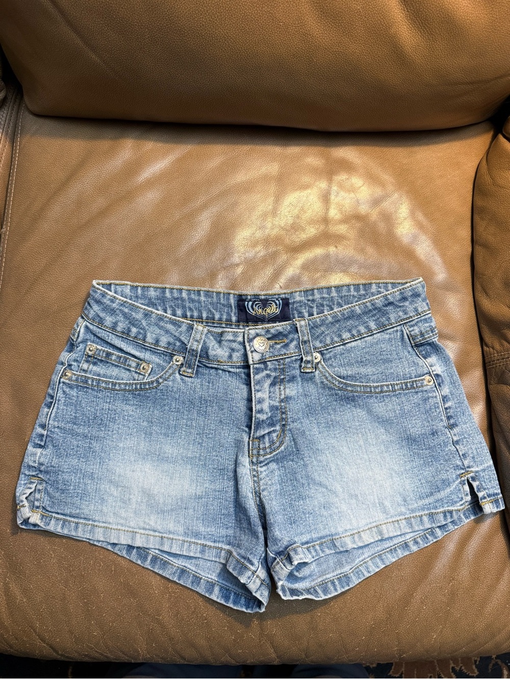 Angels Washed Light Blue Denim Jean Shorts